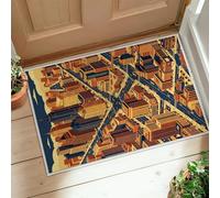 Tappeto runner con paesaggio urbano moderno, motivo: edifici urbani, strade, nessuno marrone, antiscivolo, resistente allo sbiadimento, per cucina, ingresso, comodino, lavanderia, decorazione, 0,6 x