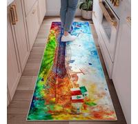 Tappeto runner con paesaggio urbano, vivaci bandiere contemporanee colorate spruzzi, celebrazione multicolore, antiscivolo, per pavimento della casa, tappeto per cucina, corridoio, lavanderia