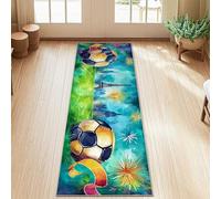 Tappeto runner con palla da calcio, moderno, con torre di Parigi e fuochi d'artificio estivi a pelo basso, rettangolare, per cucina, ingresso, comodino, decorazione per casa, 0,6 x 1,5 m