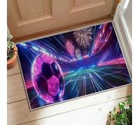 Tappeto runner con palla da calcio, sport dinamico fuochi d'artificio sentieri luminosi celebrazione viola antiscivolo bordo bordatura zerbino tiro tappeto rettangolare per cucina, corridoio