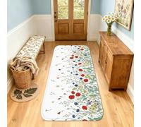 Tappeto runner con papaveri, motivo floreale primaverile con crisantemo e campanule primaverili in spugna a pelo basso, rettangolare, non perde pelo, per cucina, lavanderia, porta, ingresso, 6 x 90 cm