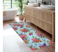 Tappeto runner con peonia, motivo floreale e crisantemo viola del pensiero primaverile, blu, antiscivolo, estetico, rettangolare, per casa, cucina, corridoio, lavanderia, ingresso, 6 x 1,8 m