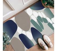 Tappeto runner con pietre, forme moderne e minimaliste, curve, nessuna blu, antiscivolo, bordatura, zerbino, tappeto rettangolare per cucina, ingresso, lavanderia, corridoio, decorazione, 0,6 x 0,9 m