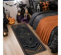 Tappeto runner con pipistrelli, gotico ornamentale teschio zucche Halloween nero antiscivolo rettangolare tappeto bordo bordo per cucina ingresso lavanderia corridoio decorazione 0,6 x 1,5 m