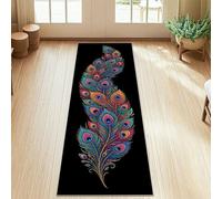 Tappeto runner con piume di pavone, motivi artistici ed eleganti con occhi curvi linee nessuno multicolore antiscivolo estetico rettangolare tappeto per pavimento di casa per cucina, ingresso