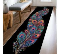 Tappeto runner con piume di pavone, motivi artistici ed eleganti con occhi curvi linee nessuno multicolore antiscivolo per pavimento di casa rettangolare stampa tappeto per cucina, comodino, ingresso