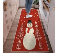Tappeto runner con pupazzo di neve, albero di Natale con lanterna rossa a pelo basso, rettangolare, per cucina, bagno, ingresso, comodino, decorazione da 6 x 1,8 m