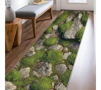 Tappeto runner con rocce, erba rustica naturale, muschio, nessuno grigio, antiscivolo, rettangolare, bordatura con bordi per cucina, bagno, ingresso, comodino, decorazione da 0,6 x 2,3 m