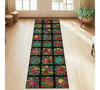 Tappeto runner con rose, floreale, vibrante, girasole, crisantemo, verde primavera, antiscivolo, tappeto rettangolare per pavimento della casa, tappeto per cucina, ingresso, lavanderia, corridoio