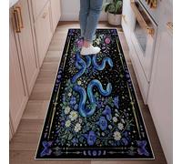 Tappeto runner con serpenti, motivo mistico botanico con rose e farfalle, colore blu, a pelo basso, per casa, interni, non perde pelo, per cucina, corridoio, lavanderia, ingresso, 6 x 1,8 m