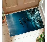 Tappeto runner con squali, sottomarino, realistico, corallo, oceano, estate, blu, antiscivolo, per interni, non perde pelo, per cucina, comodino, ingresso, corridoio, decorazione, 0,6 x 0,9 m