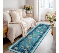 Tappeto runner con stelle marine, conchiglie nautiche costiere cavallucci marini estate blu bordo antiscivolo bordatura casa tappeto rettangolare per cucina, ingresso, comodino, lavanderia