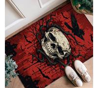 Tappeto runner con teschio, gotico con rami scuri, corvo, Halloween, rosso, antiscivolo, resistente allo sbiadimento, per cucina, ingresso, comodino, decorazione, 0,6 x 0,9 m