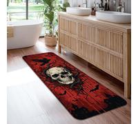 Tappeto runner con teschio, gotico con rami scuri e corvo, per Halloween, rosso, a pelo basso, in spugna, rettangolare, non perde pelo, per cucina, bagno, ingresso, comodino, decorazione, 0,6 x 1,8 m