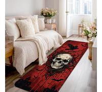 Tappeto runner con teschio, gotico con rami scuri e corvo, per Halloween, rosso, a pelo basso, in spugna, rettangolare, non perde pelo, per cucina, bagno, ingresso, comodino, decorazione, 0,6 x 2,3 m