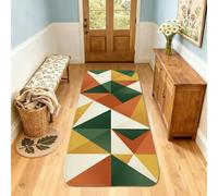 Tappeto runner con triangoli, forme geometriche moderne con motivi verdi autunnali con bordi antiscivolo per la casa tappeto rettangolare per cucina, ingresso, lavanderia, comodino, decorazione da 2 x