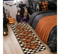 Tappeto runner con zucche, fantasiosi biscotti fantasiosi, per Halloween, arancione, antiscivolo, morbido, rettangolare, resistente alle macchie, per cucina, comodino, ingresso e corridoio, 6 x 1,5 m
