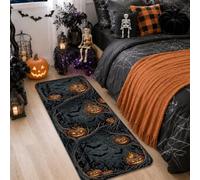 Tappeto runner con zucche, gotico spettrale con rami di albero e teschio, antiscivolo, nero, per casa, pavimento, rettangolare, per cucina, corridoio, lavanderia, ingresso, 6 x 1,5 m