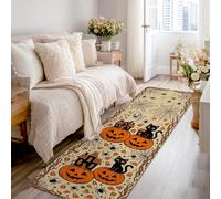 Tappeto runner con zucche, motivo fantasioso gatto fantasioso, Halloween, arancione, spugna a pelo basso, stampa rettangolare, tappeto per cucina, lavanderia, ingresso, decorazione per ingresso, 0,6 x