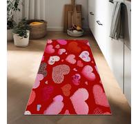 Tappeto runner corridoio 60 x 150 cm, Romantico tappeto da cucina antiscivolo lavabile soffice al tatto Geometrico Cuori Romantici per scale, ingresso, lavanderia, camera da letto, bagno