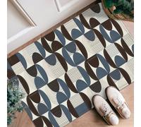 Tappeto runner curvo, linee moderne e contemporanee forme geometriche blu a pelo basso spugna per interni zerbino accenti tappeto non perde pelo per cucina, ingresso, comodino, porta, corridoio