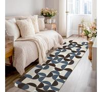 Tappeto runner curvo, linee moderne e contemporanee forme geometriche blu a pelo basso tappeti in spugna resistente allo sbiadimento estetica per la casa per cucina, ingresso, comodino, decorazione