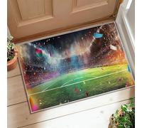 Tappeto runner da campo da calcio, per celebrare lo stadio, con coriandoli e stadio, verde, a pelo basso, bordatura, zerbino rettangolare per cucina, ingresso, bagno, porta, decorazione, 0,6 x 90 cm