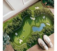 Tappeto runner da campo da golf, per esterni, con alberi di stagno naturale, estivo, verde, a pelo basso, in spugna, zerbino con bordo per cucina, ingresso, lavanderia, comodino, decorazione, 0,6 x