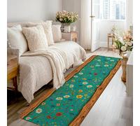 Tappeto runner floreale, rustico, margherite, fiori di campo, primavera, turchese, antiscivolo, morbido, rettangolare, resistente alle macchie, per cucina, ingresso, bagno, porta, decorazione, 0,6 x