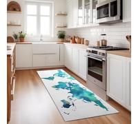 Tappeto Runner Geografia Mappe Acquerelli 60X240 Cm Blu - Tappeto Passatoia Antiscivolo, Lavabile Per Corridoio, Ingresso E Camera Da Letto, Design Moderno, Resistente E Morbido