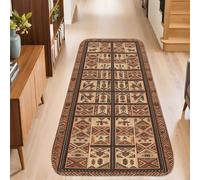 Tappeto runner geometrico, bohémien, con simboli rustici, marrone, antiscivolo, per casa, interni, non perde pelo, per cucina, ingresso, lavanderia, corridoio, decorazione 6 x 1,5 m
