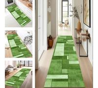 Tappeto runner geometrico verde, 80 x 500 cm, antiscivolo, lavabile, per corridoio, cucina, ingresso, soggiorno, camera da letto, lavanderia e scale, anti-incrostazioni