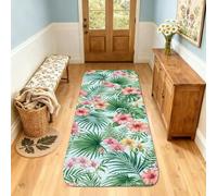 Tappeto runner ibisco, tropicale botanico orchidea foglie di palma estate pesca a pelo basso spugna morbido rettangolare tappeto antimacchia per cucina, ingresso, bagno, porta, decorazione, 0,6 x 2,3