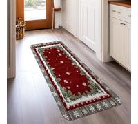 Tappeto runner in legno di pino rustico natalizio con fiocchi di neve di Natale rosso a pelo basso in spugna estetica rettangolare tappeto per il pavimento della casa per cucina, ingresso, bagno