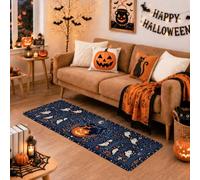 Tappeto runner Jack-o'-Lantern, fantasiosi fantasmi spettrali, luna, Halloween, blu navy, antiscivolo, per casa, interni, non perde pelo, per cucina, corridoio, lavanderia, ingresso, 6 x 1,5 m