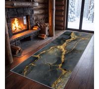 Tappeto runner lavabile astratto nero oro marmo texture 60 x 240 cm | Tappeto da cucina nero profondo, morbido, facile da pulire, stampa Glam antiscivolo per corridoio, salotto, camera da letto