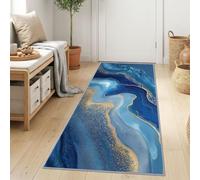 Tappeto runner lavabile in marmo astratto in agata blu mare profondo 60 x | Tappeto da cucina blu scuro, morbido, facile da pulire, moderno, di lusso, con stampa antiscivolo, per corridoio, salotto