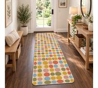 Tappeto runner Mid-Century moderno geometrico ovale forme 2x5 | Tappeto da comodino dal design moderno della metà del secolo, tavolozza dei colori retrò, motivo geometrico ovale