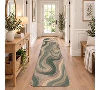 Tappeto runner minimalista con scheletro topografico fossile, 5 x 20 cm | Tappeto runner da comodino, motivo a onde topografiche, tema paleontologico, tavolozza verde salvia terrosa