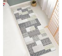 Tappeto runner moderno 5 x 15 cm, motivo geometrico patchwork per corridoio, con retro antiscivolo, lavabile, a pelo basso, pieghevole, moderno, per cucina, camera da letto, lavanderia, grigio verde