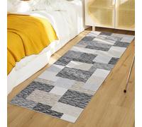 Tappeto runner moderno 5 x 15 cm, motivo geometrico patchwork per corridoio, con retro antiscivolo, lavabile, a pelo basso, pieghevole, moderno, per cucina, camera da letto, lavanderia, grigio