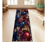 Tappeto runner ornamentale, motivo natalizio con fiori festivi aureola, rosso, a pelo basso, per casa, interni, non perde pelo, per cucina, ingresso, lavanderia, comodino, decorazione da 6 x 1,5 m