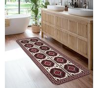 Tappeto runner ottagonale, tradizionale, rustico, geometrico, floreale, autunnale, rosso, antiscivolo, bordatura con bordo bordato, tappeto rettangolare per la casa, per cucina, corridoio, lavanderia