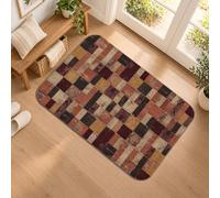 Tappeto runner patchwork vintage con toppe geometriche 2x3 | Tappeto da corridoio con motivo geometrico a mosaico, tavolozza dei colori della terra, stile tradizionale della fattoria