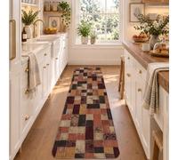 Tappeto runner patchwork vintage con toppe geometriche 2x6 | Tappeto da corridoio con motivo geometrico a mosaico, tavolozza dei colori della terra, stile tradizionale della fattoria