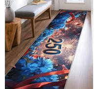 Tappeto runner Patriottico con fiocchi festivi e fiori per il giorno dell'indipendenza blu a pelo basso rettangolare tappeto bordo bordo per cucina, ingresso, lavanderia, corridoio, decorazione 6 x