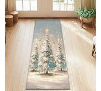 Tappeto runner per albero di Natale, ornamenti dorati con stelle azzurre a pelo basso, morbido tappeto rettangolare resistente alle macchie, per cucina, ingresso, comodino, decorazione da 0,6 x 1,5 m