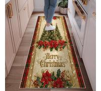 Tappeto runner per albero di Natale, stella di Natale con stelle di Natale rosse a pelo basso, morbido, rettangolare, resistente alle macchie, per cucina, ingresso, lavanderia, comodino, decorazione