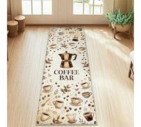 Tappeto runner per caffettiera, stile rustico con tazze e chicchi nessuno marrone, antiscivolo, rettangolare, per interni, non perde pelo, per cucina, ingresso, lavanderia, corridoio, decorazione da 6