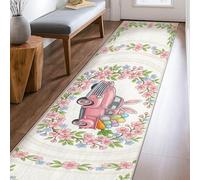 Tappeto runner per camion, motivo primaverile con fiori e uova primaverili e pesche, a pelo basso, rettangolare, per cucina, corridoio, lavanderia, ingresso, 6 x 2,3 m
